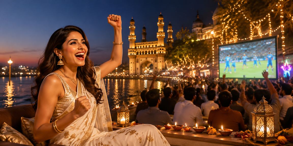 Young woman in Hyderabad making deposit via UPI while watching cricket
