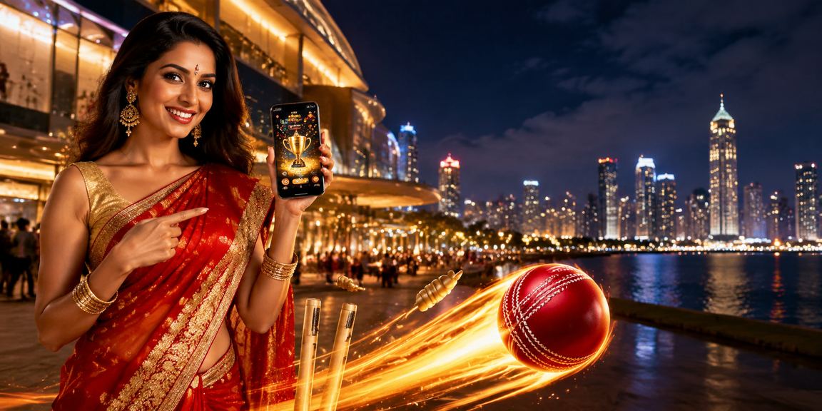 Indian woman enjoying cricket betting on mobile device